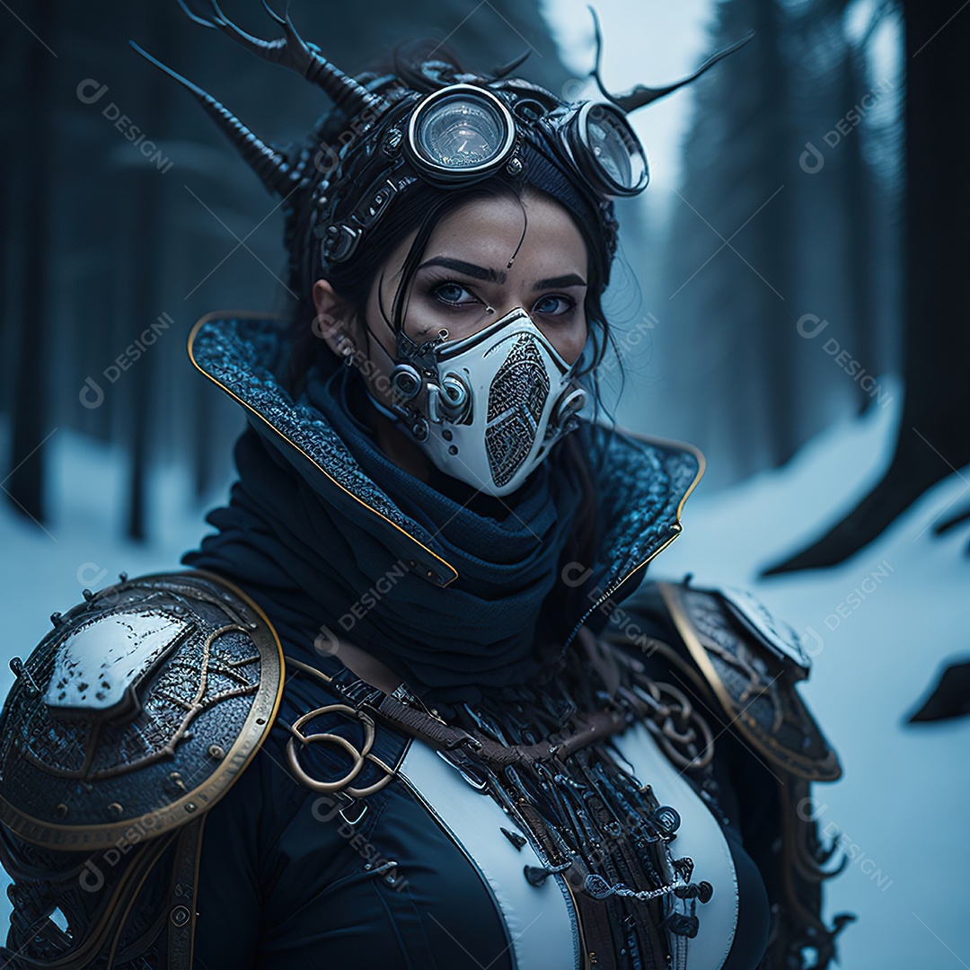 Retrato realista de Mulher usando com máscara respiratória moicano