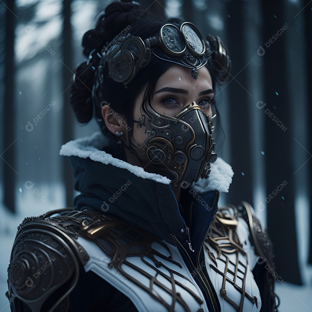 Retrato realista de Mulher usando com máscara respiratória moicano