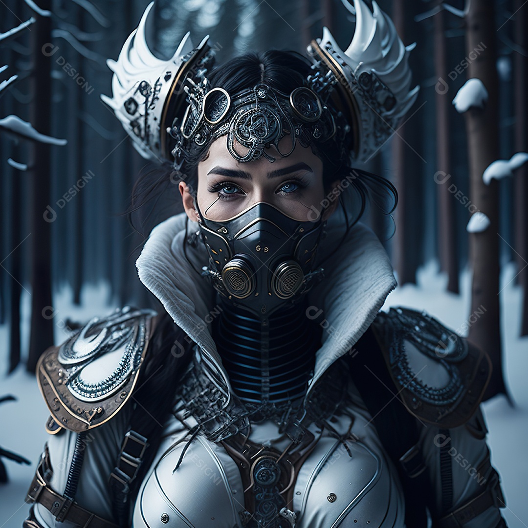 Retrato realista de Mulher usando com máscara respiratória moicano