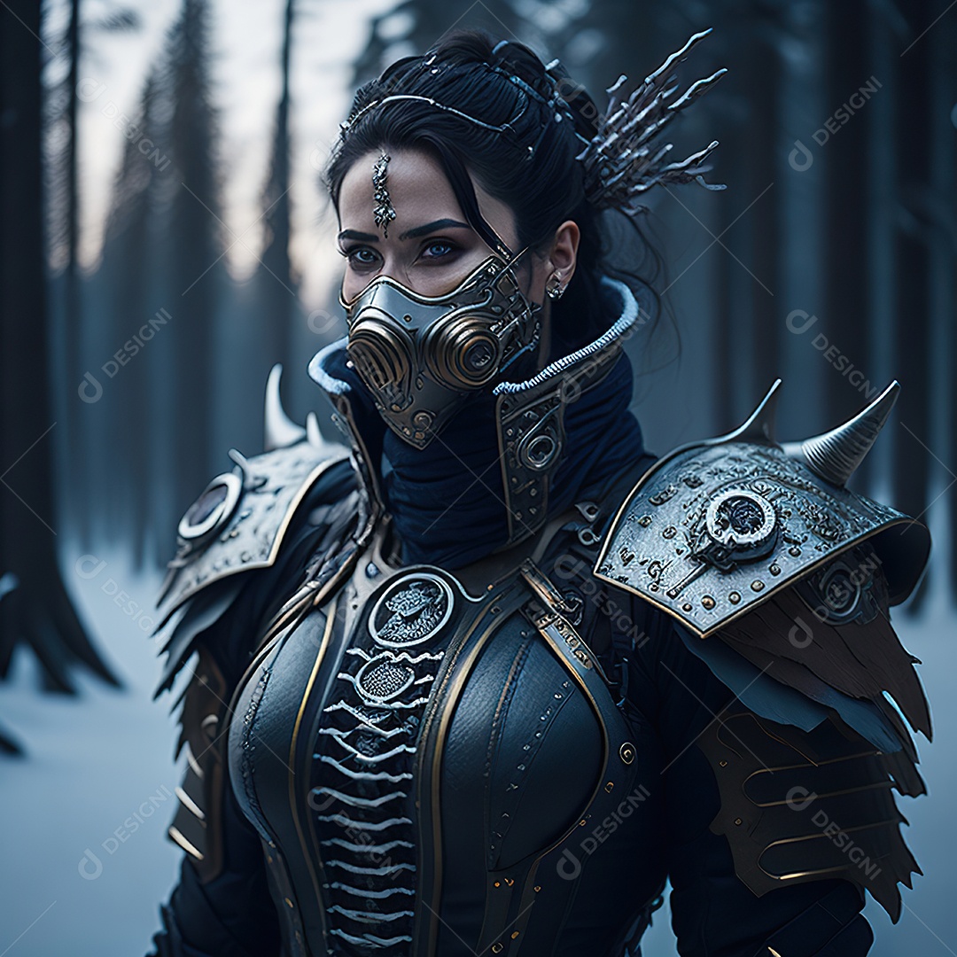 Retrato realista de Mulher usando com máscara respiratória moicano