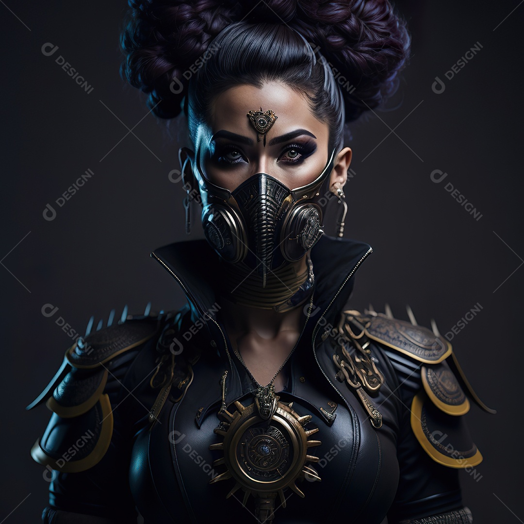 Retrato realista de Mulher usando com máscara respiratória moicano