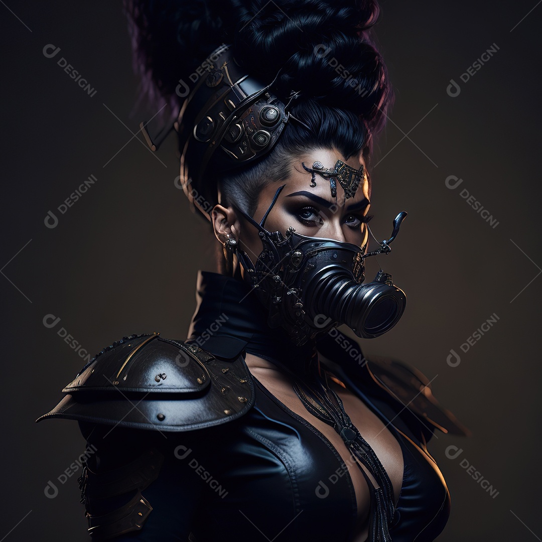 Retrato realista de Mulher usando com máscara respiratória moicano