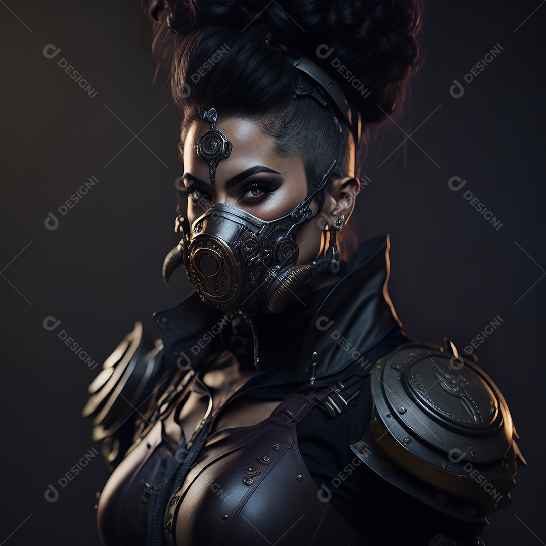 Retrato realista de Mulher usando com máscara respiratória moicano