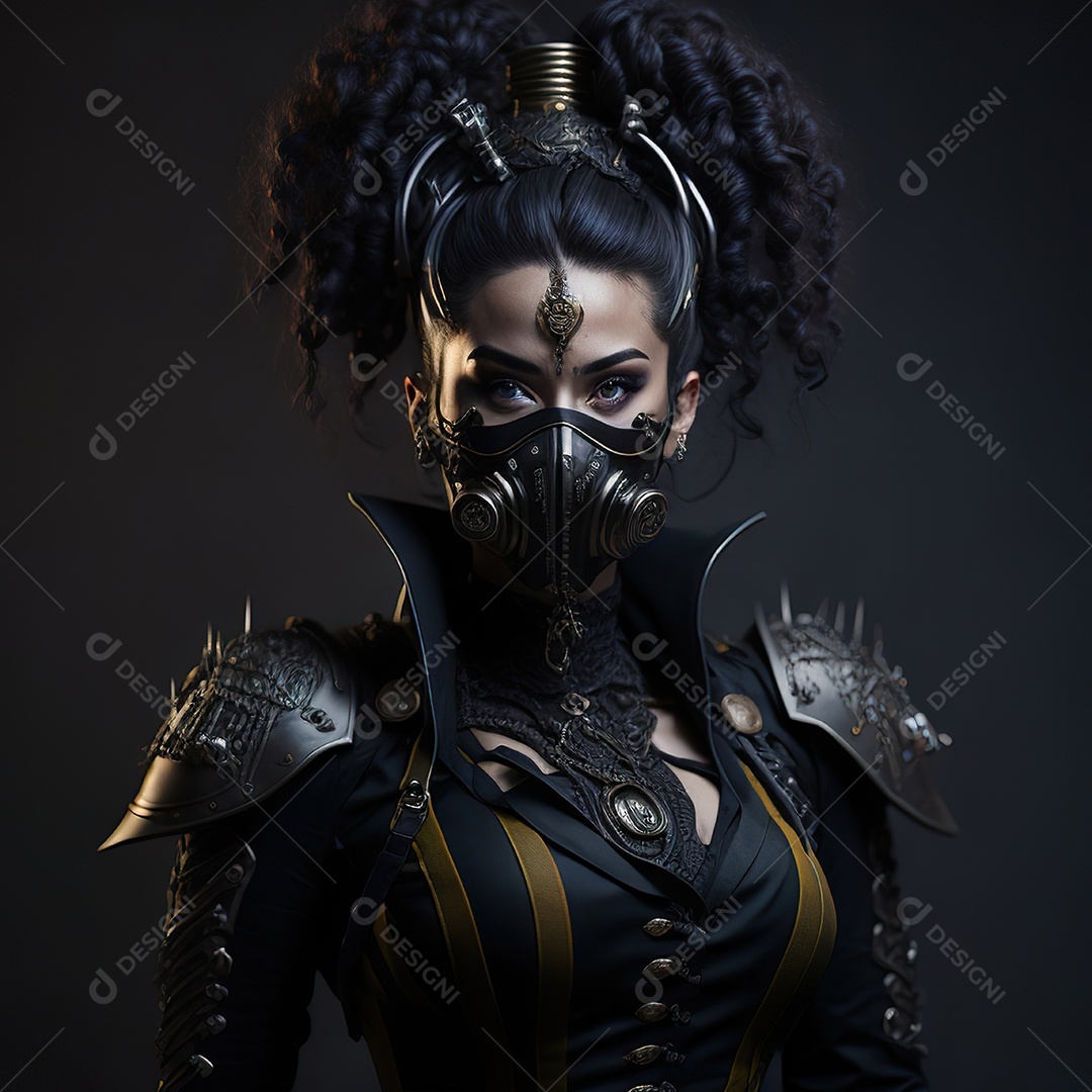 Retrato realista de Mulher usando com máscara respiratória moicano