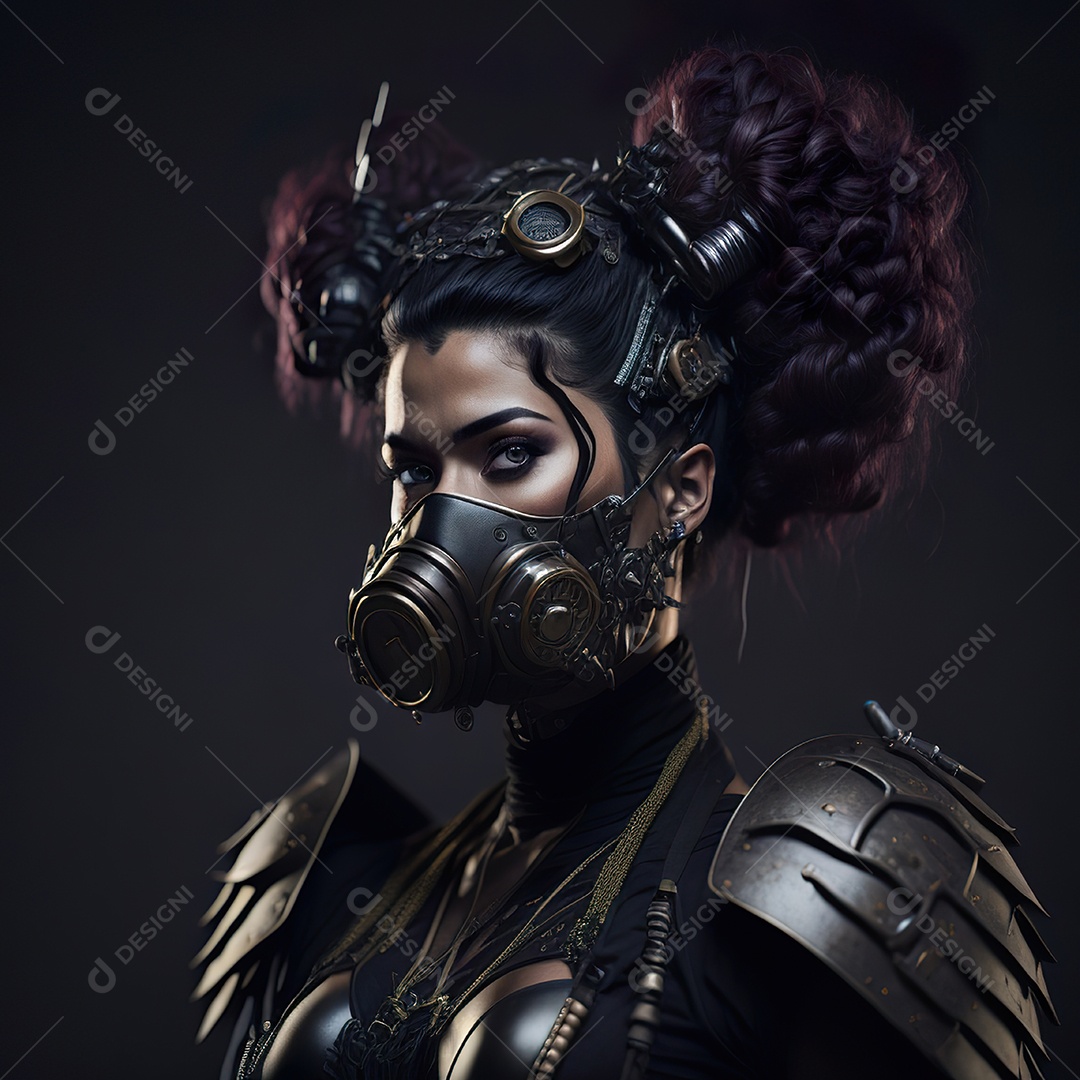 Retrato realista de Mulher usando com máscara respiratória moicano