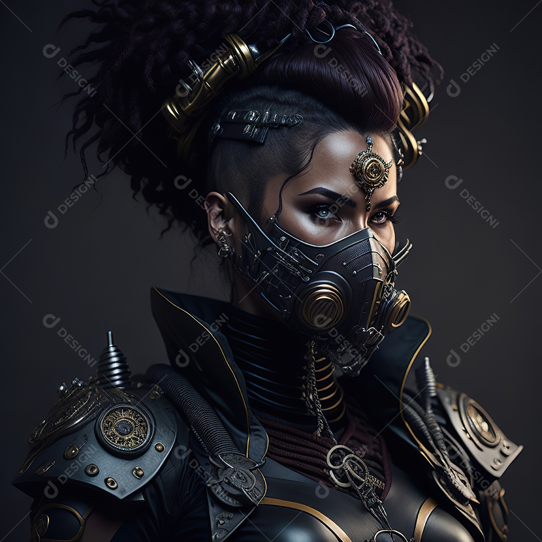 Retrato realista de Mulher usando com máscara respiratória moicano