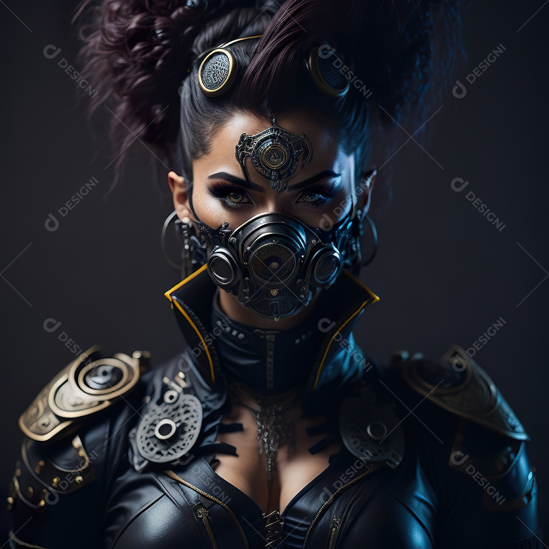 Retrato realista de Mulher usando com máscara respiratória moicano