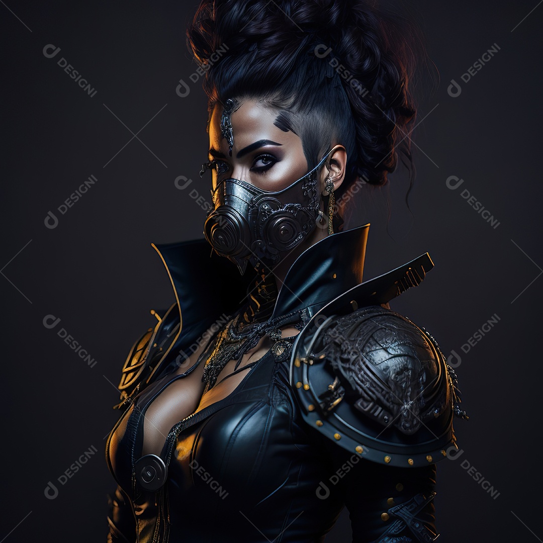 Retrato realista de Mulher usando com máscara respiratória moicano