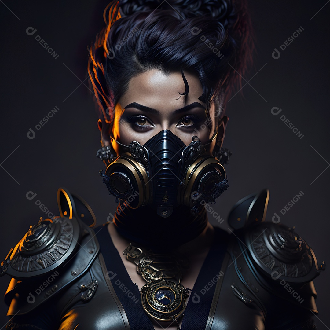 Retrato realista de Mulher usando com máscara respiratória moicano