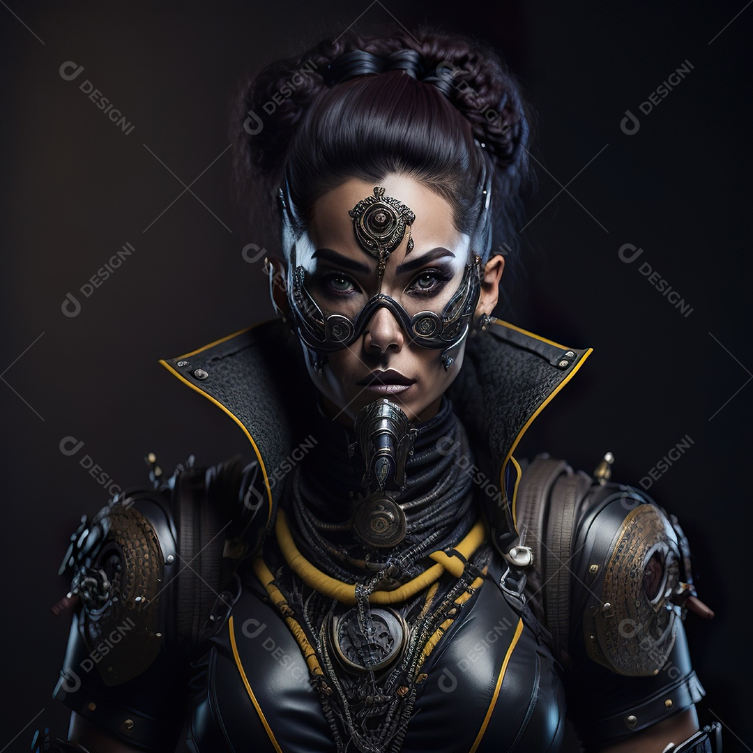 Retrato realista de Mulher usando com máscara respiratória moicano