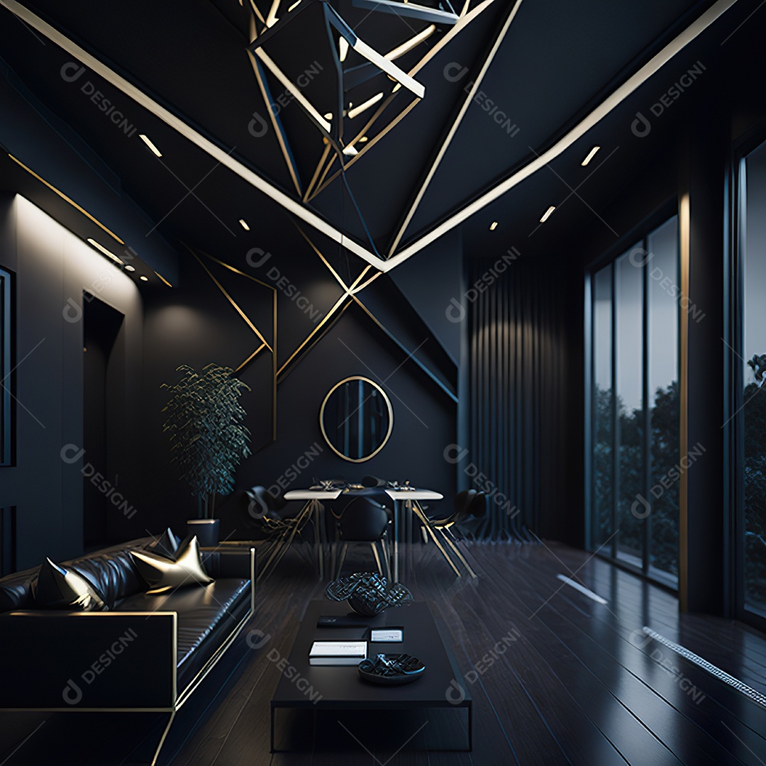 Retrato realista de espaço vital preto dourado