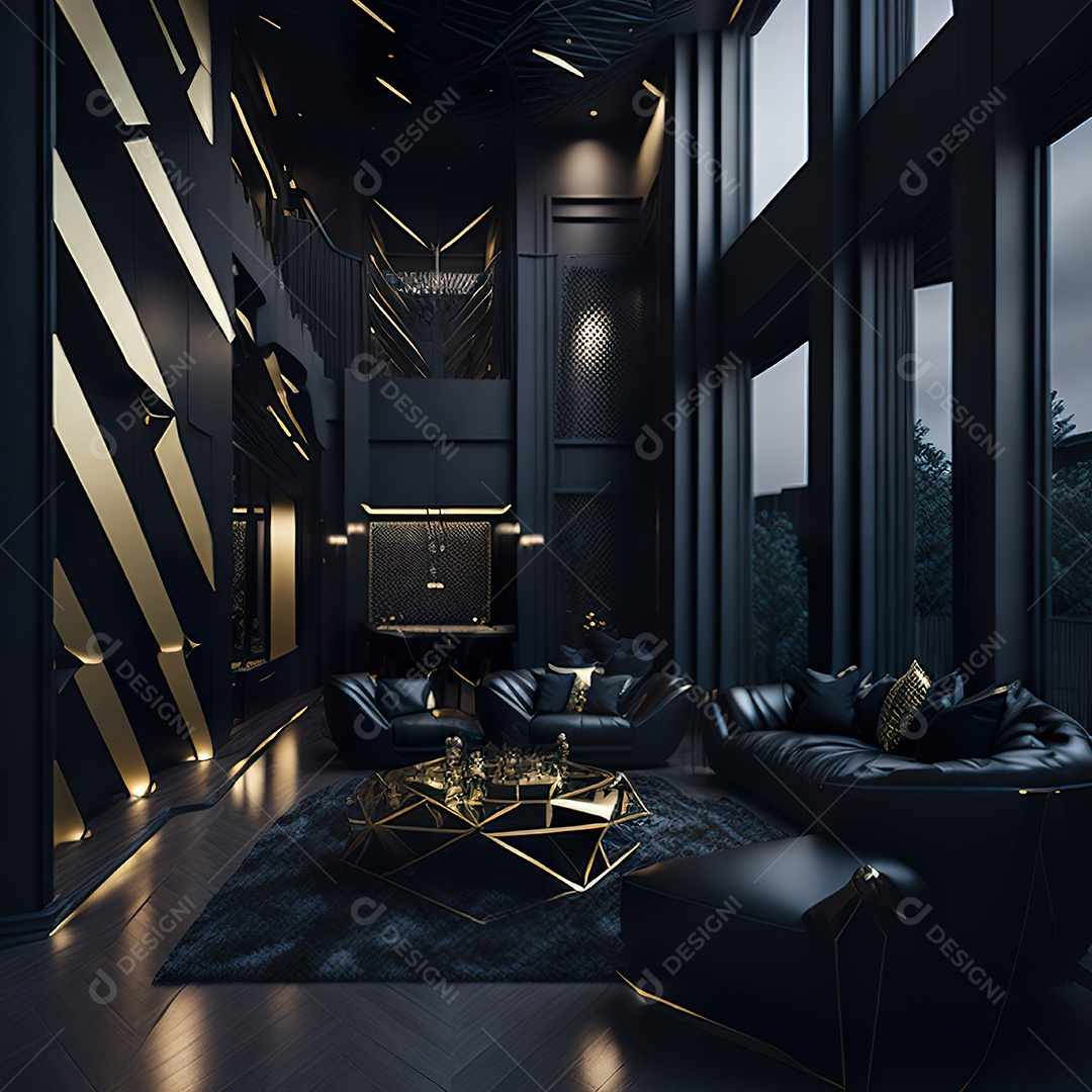 Retrato realista de espaço vital preto dourado