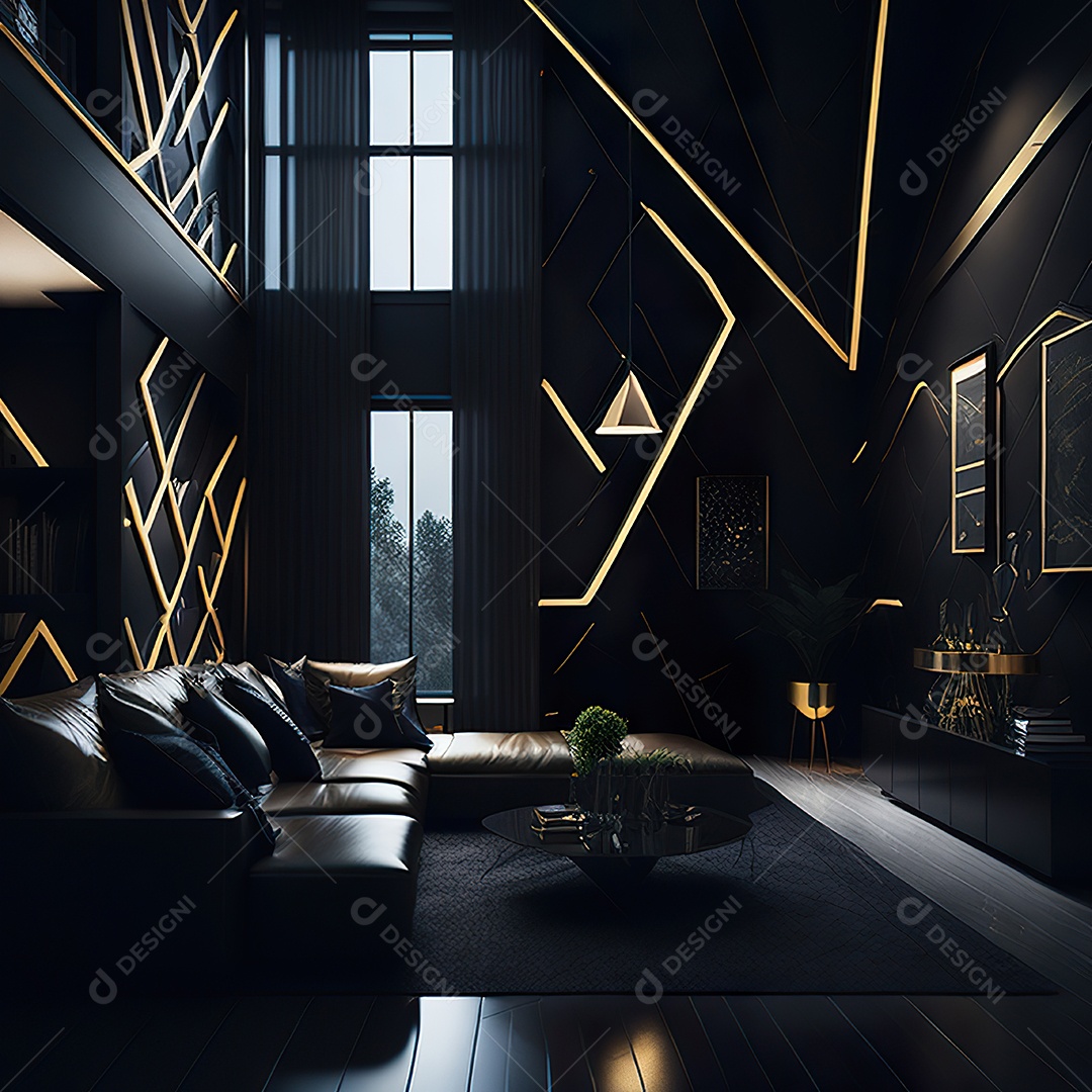 Retrato realista de espaço vital preto dourado