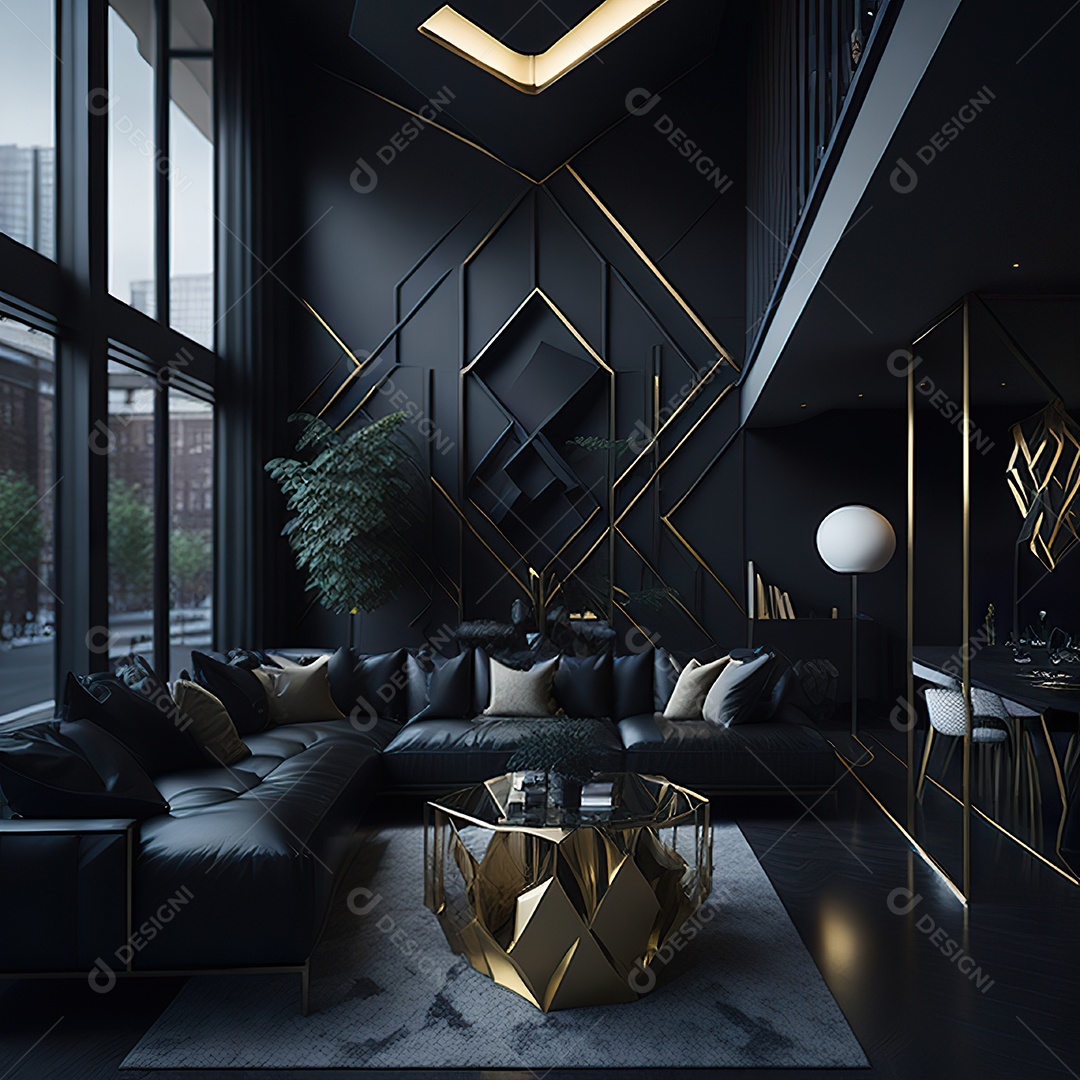 Retrato realista de espaço vital preto dourado