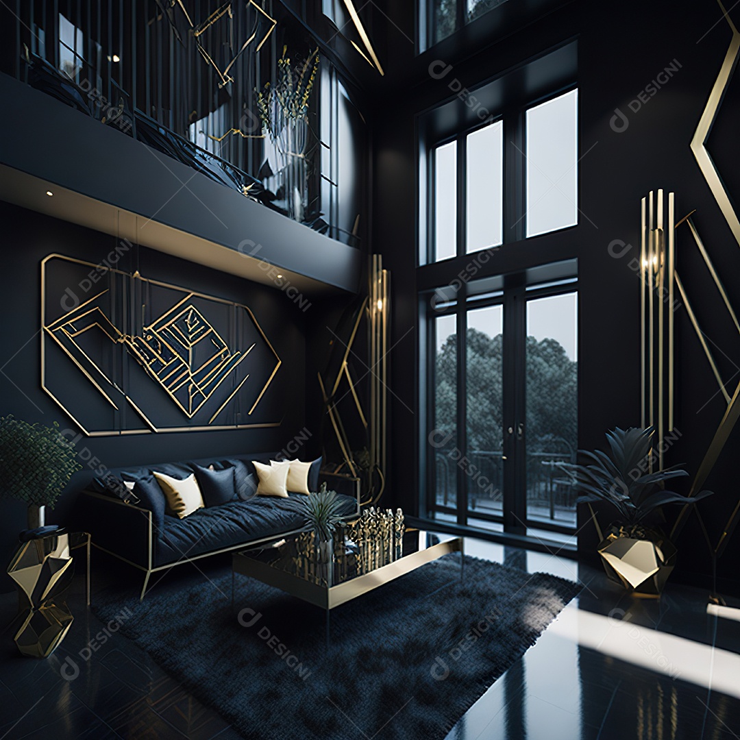 Retrato realista de espaço vital preto dourado