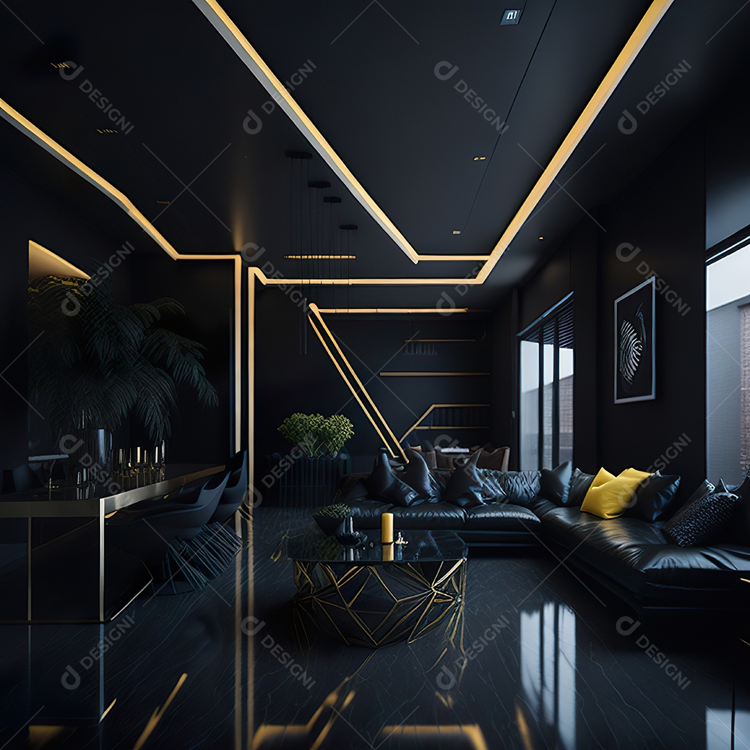 Retrato realista de espaço vital preto dourado