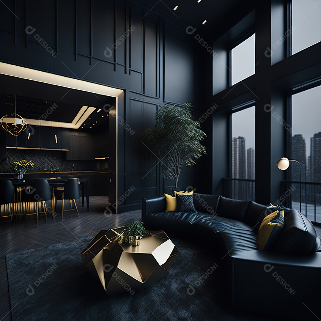 Retrato realista de espaço vital preto dourado