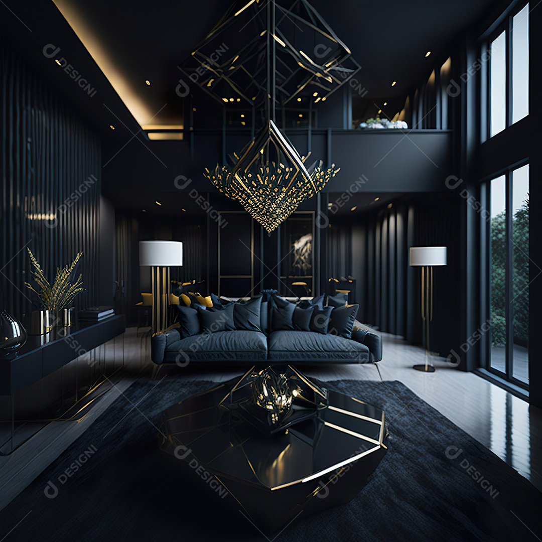 Retrato realista de espaço vital preto dourado