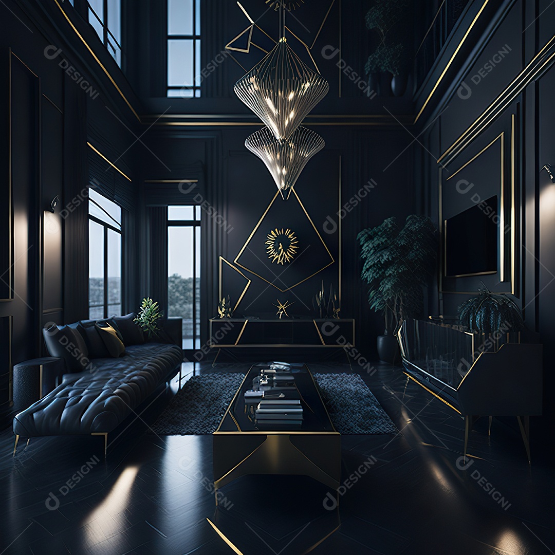 Retrato realista de espaço vital preto dourado