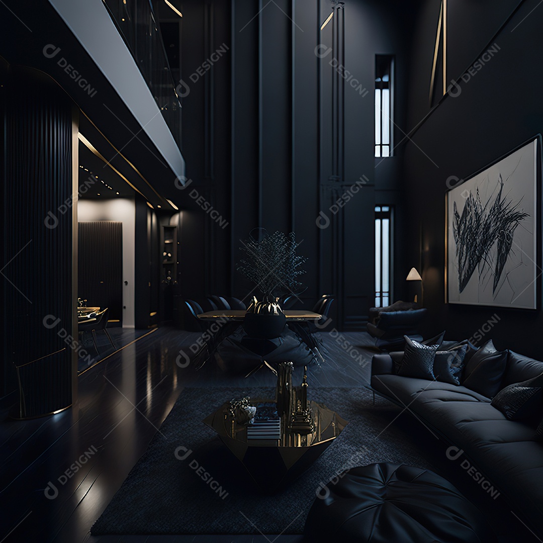 Retrato realista de espaço vital preto dourado