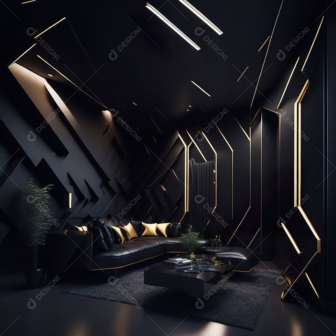 Retrato realista de espaço vital preto dourado