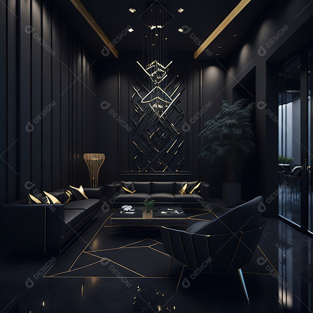 Retrato realista de espaço vital preto dourado