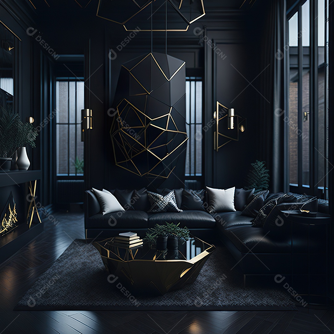 Retrato realista de espaço vital preto dourado