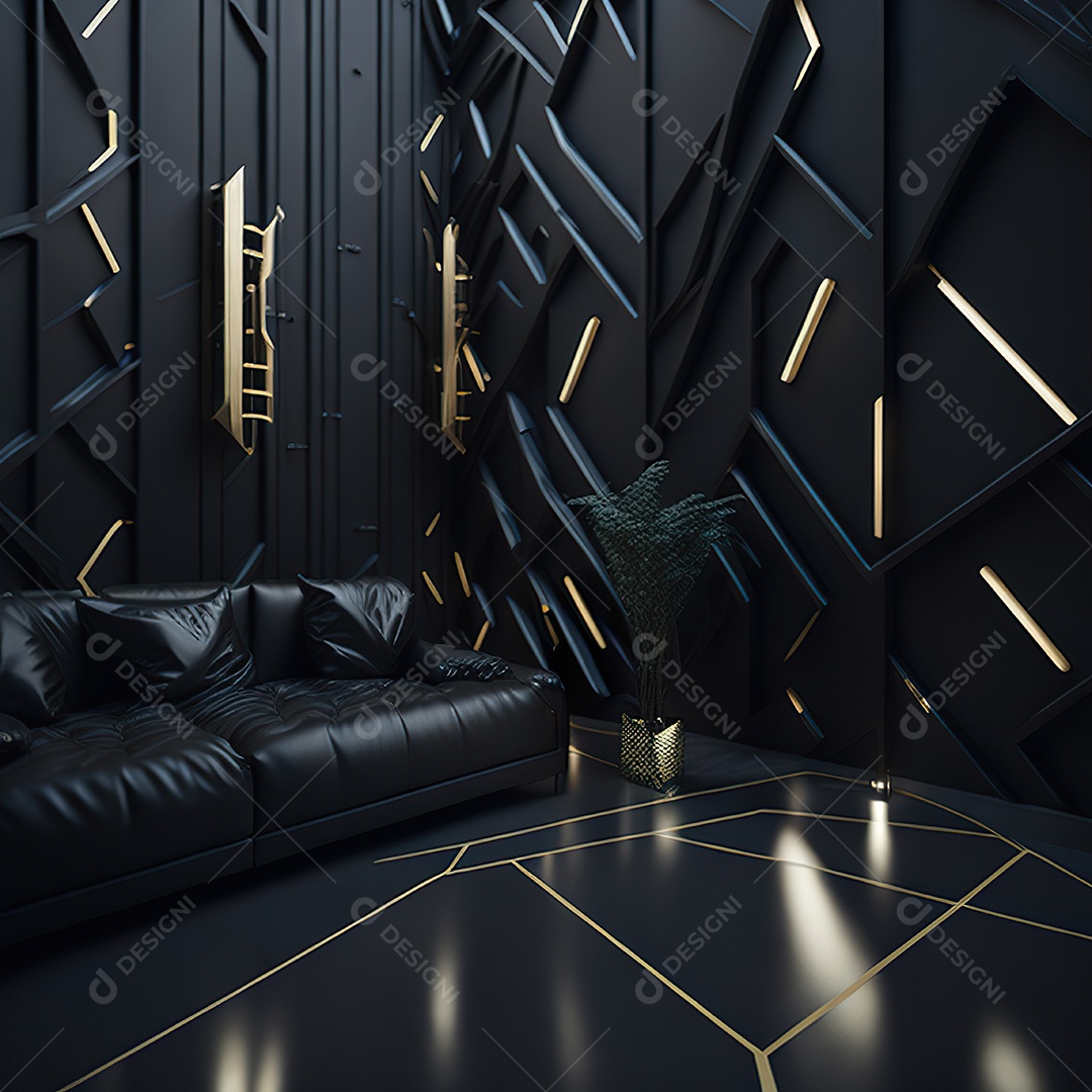 Retrato realista de espaço vital preto dourado