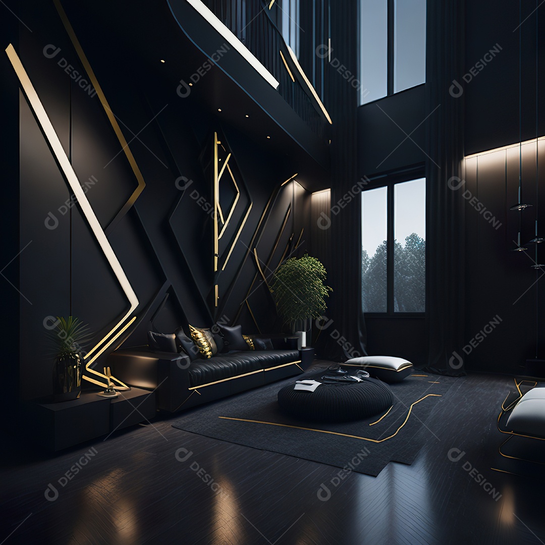 Retrato realista de espaço vital preto dourado