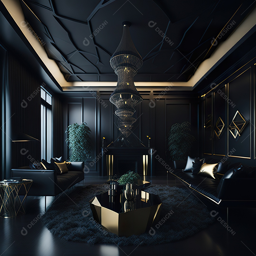 Retrato realista de espaço vital preto dourado