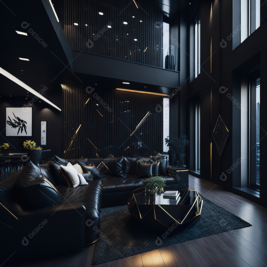 Retrato realista de espaço vital preto dourado