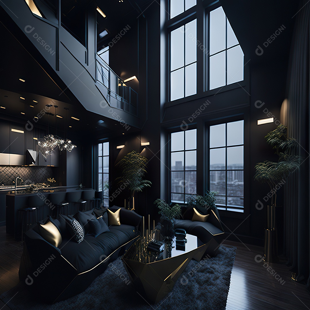 Retrato realista de espaço vital preto dourado