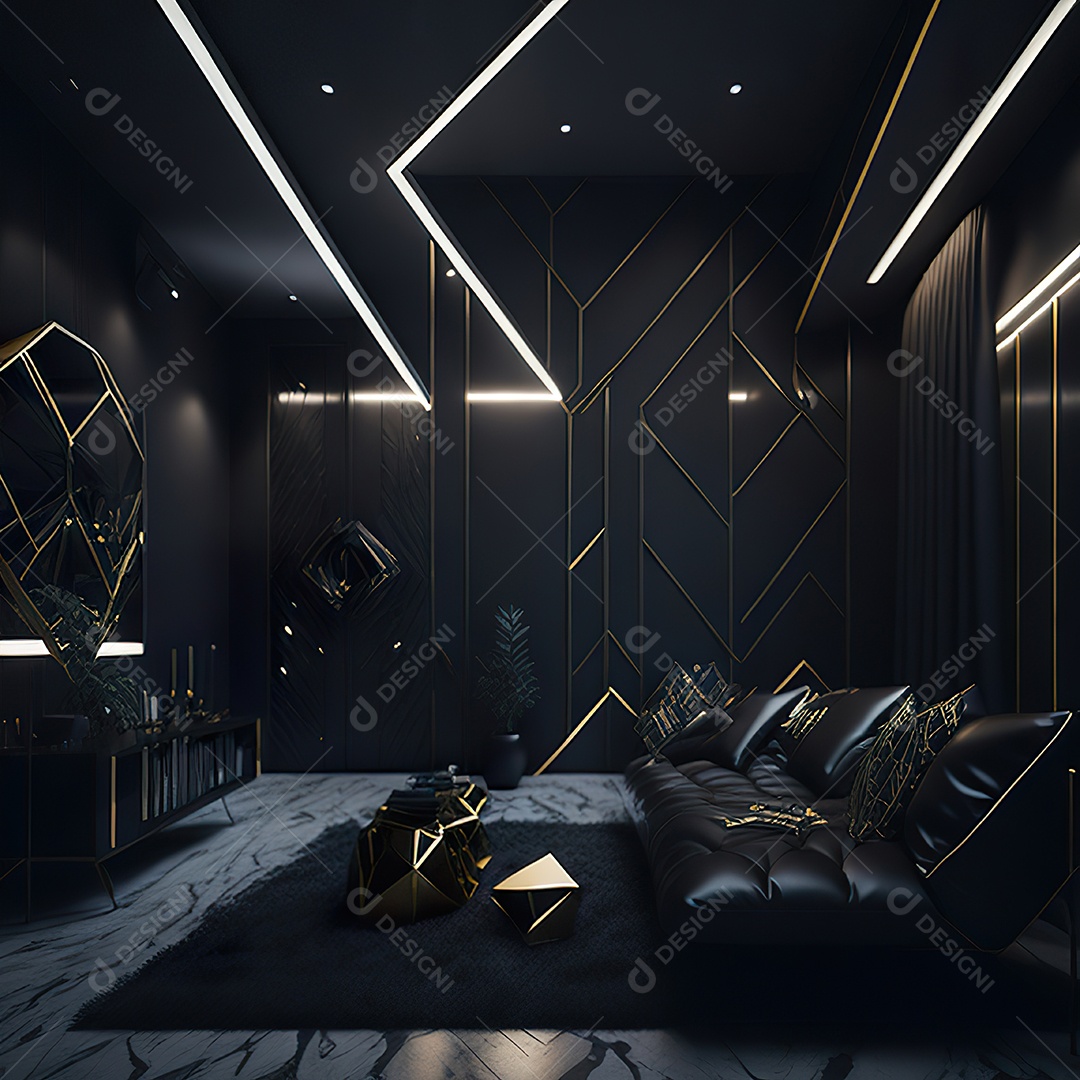 Retrato realista de espaço vital preto dourado