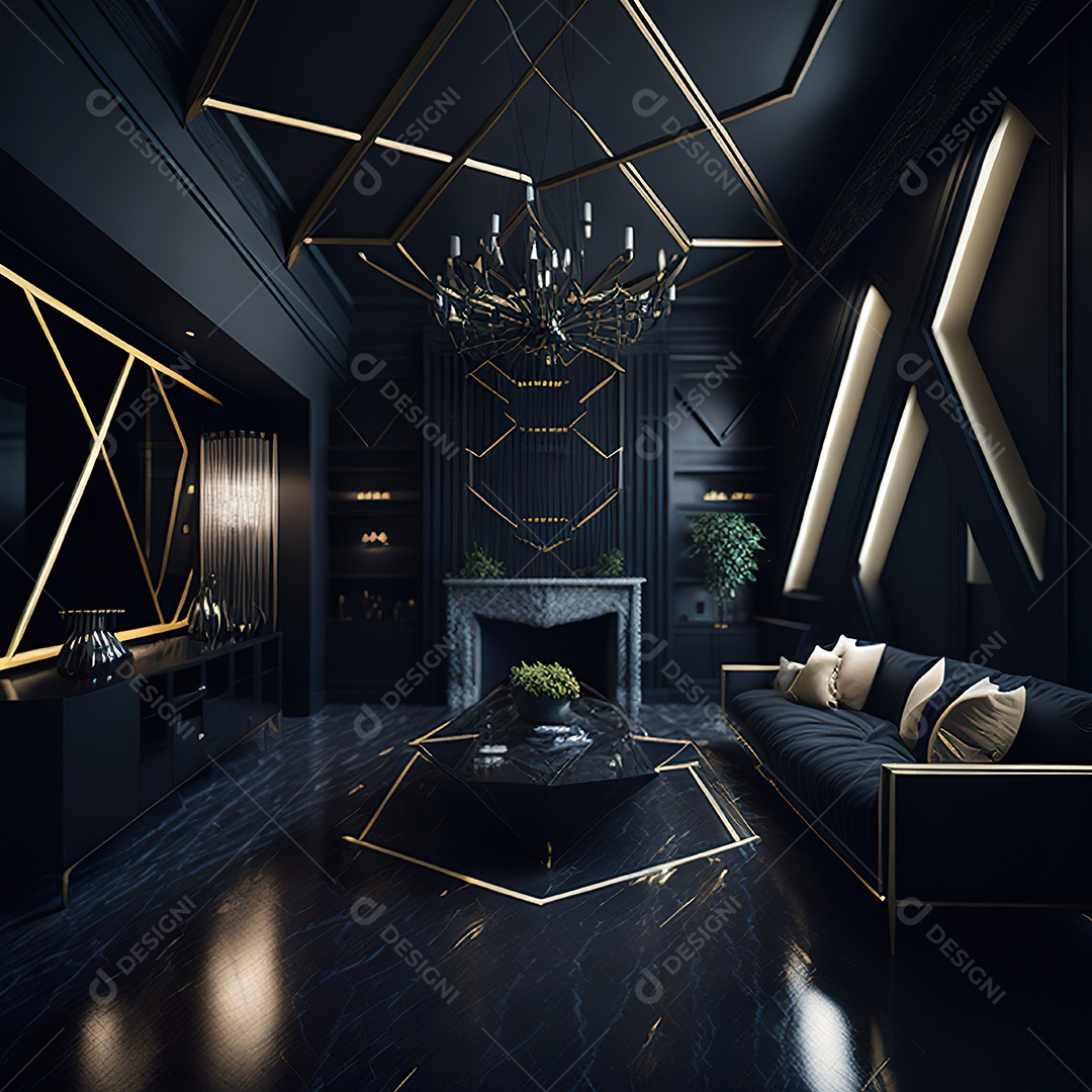 Retrato realista de espaço vital preto dourado