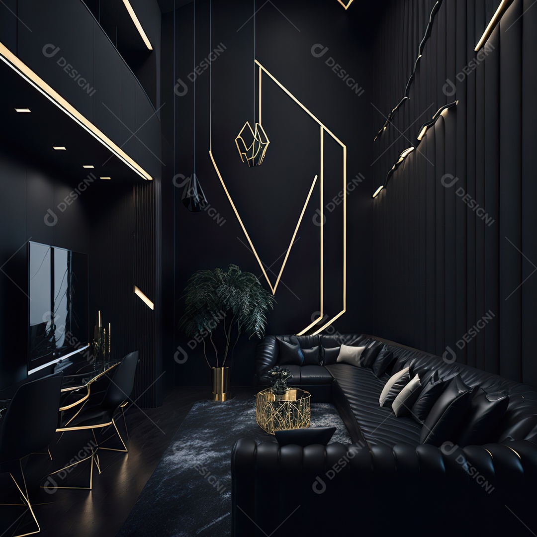 Retrato realista de espaço vital preto dourado