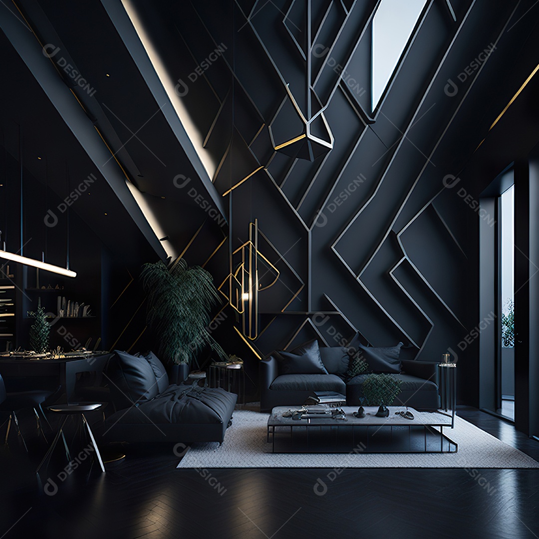 Retrato realista de espaço vital preto dourado