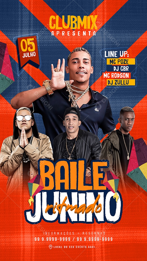 Flyer Story Club Mix Baile Junino Ritmado Social Media PSD Editável