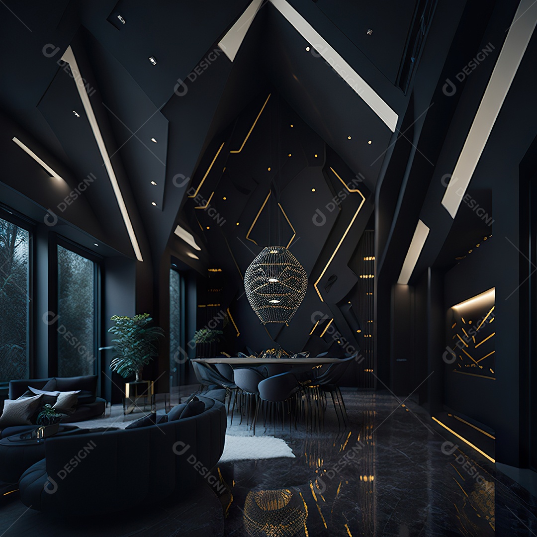 Retrato realista de espaço vital preto dourado