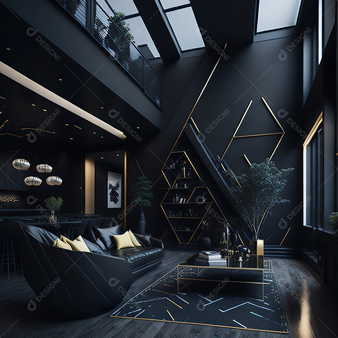 Retrato realista de espaço vital preto dourado