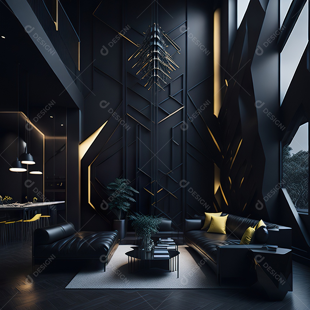 Retrato realista de espaço vital preto dourado