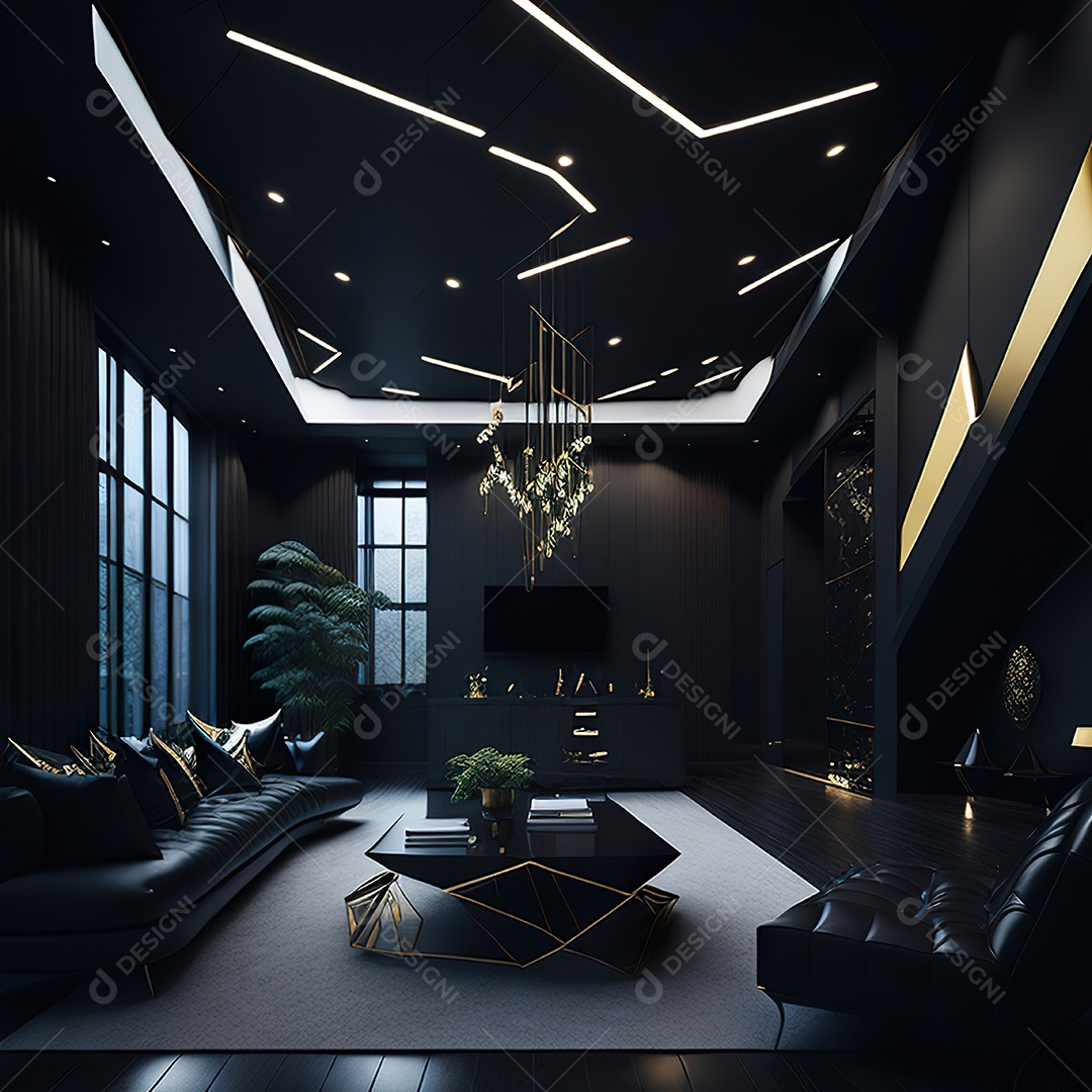 Retrato realista de espaço vital preto dourado