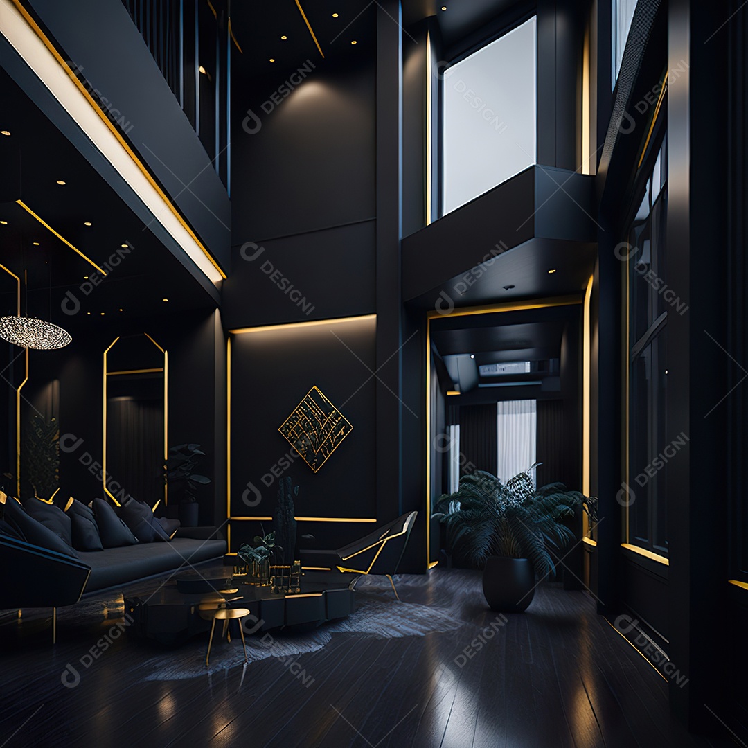 Retrato realista de espaço vital preto dourado