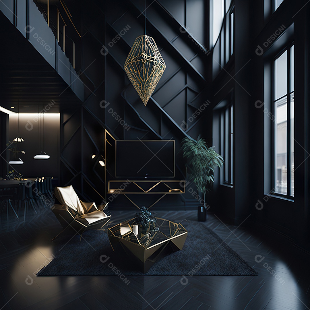 Retrato realista de espaço vital preto dourado