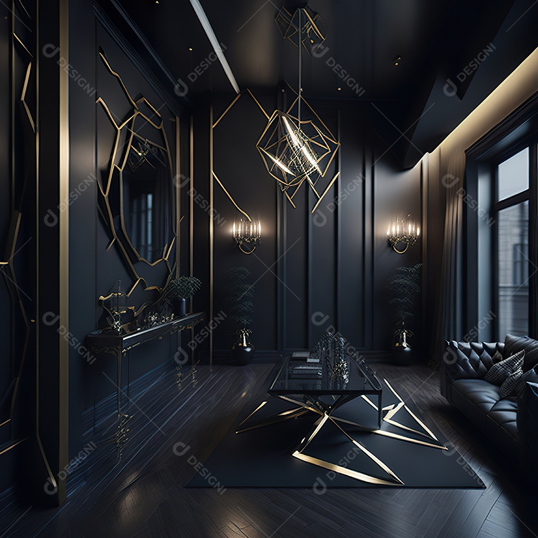 Retrato realista de espaço vital preto dourado