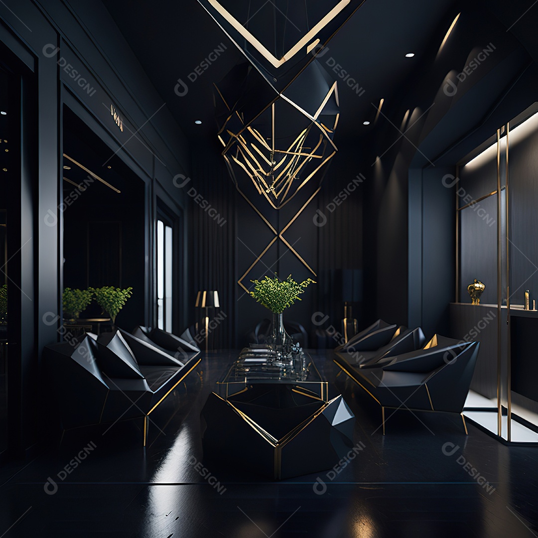 Retrato realista de espaço vital preto dourado