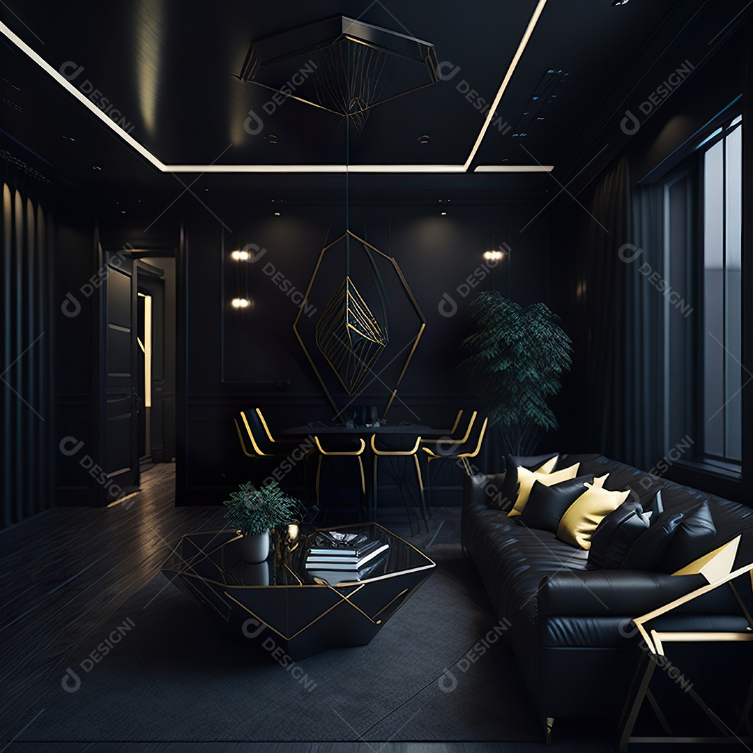 Retrato realista de espaço vital preto dourado