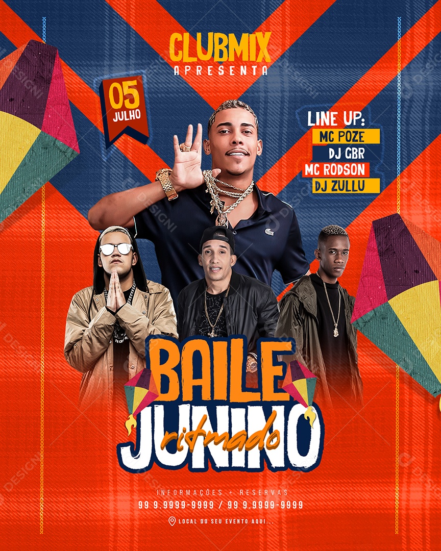 Flyer Feed Club Mix Baile Junino Ritmado Social Media PSD Editável