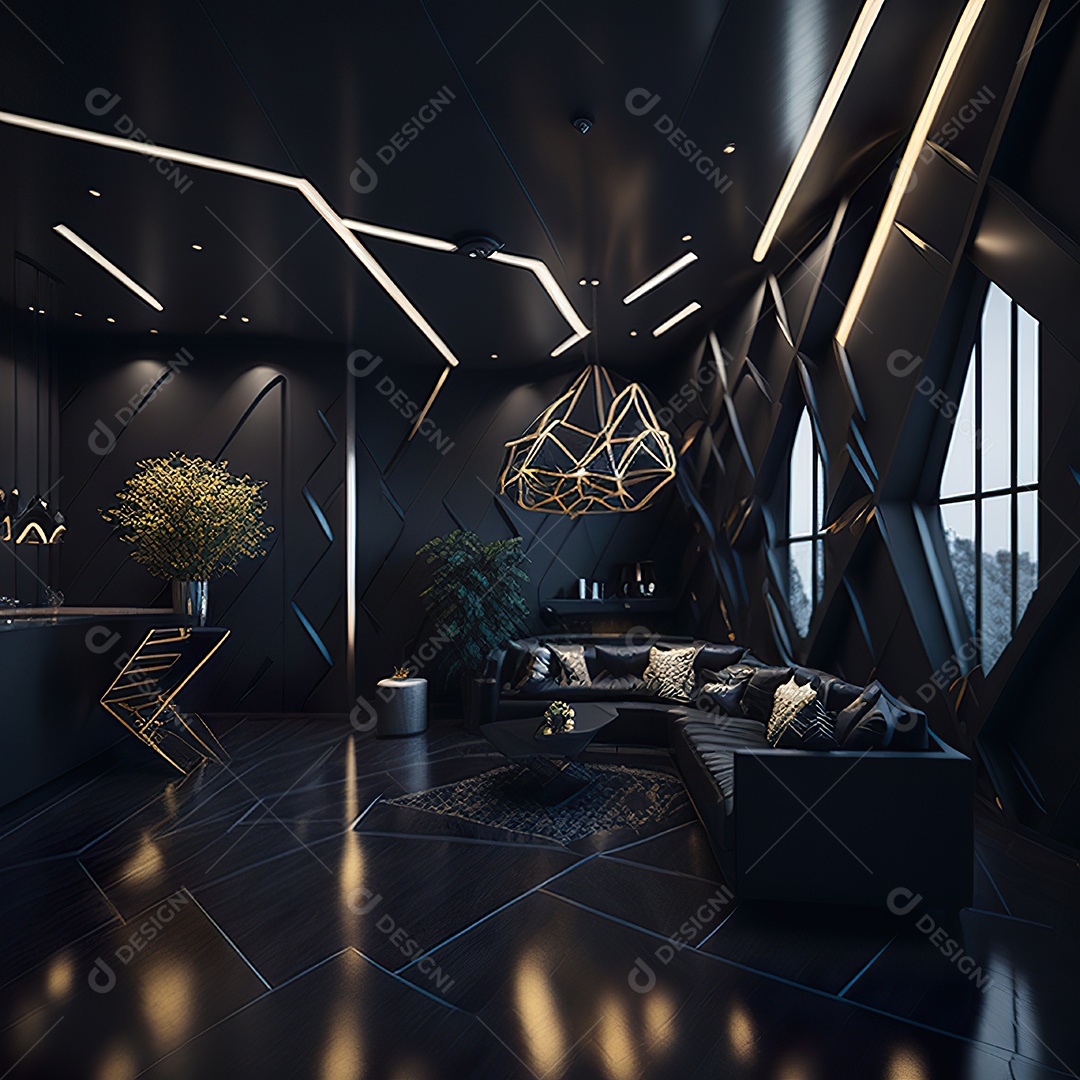 Retrato realista de espaço vital preto dourado