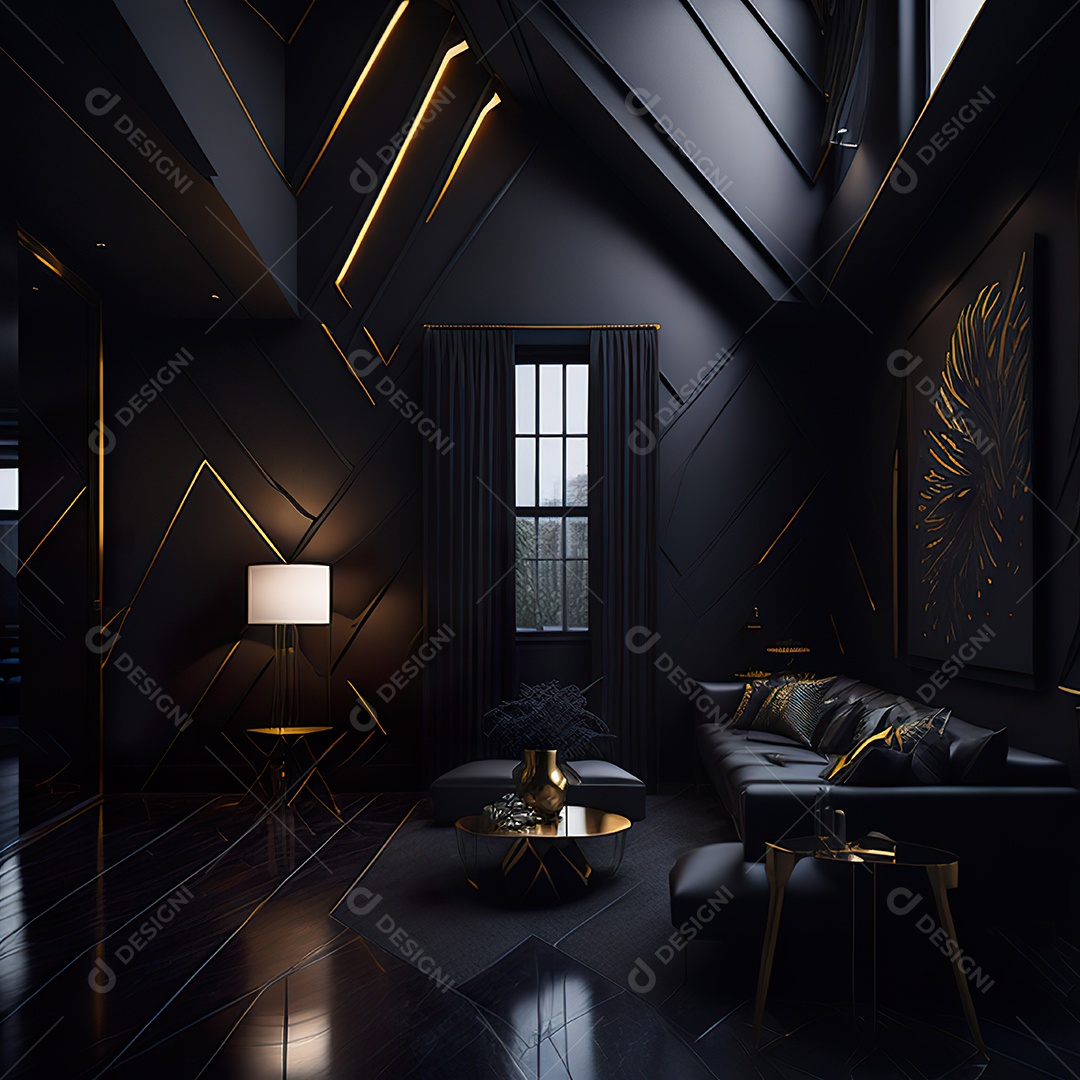 Retrato realista de espaço vital preto dourado