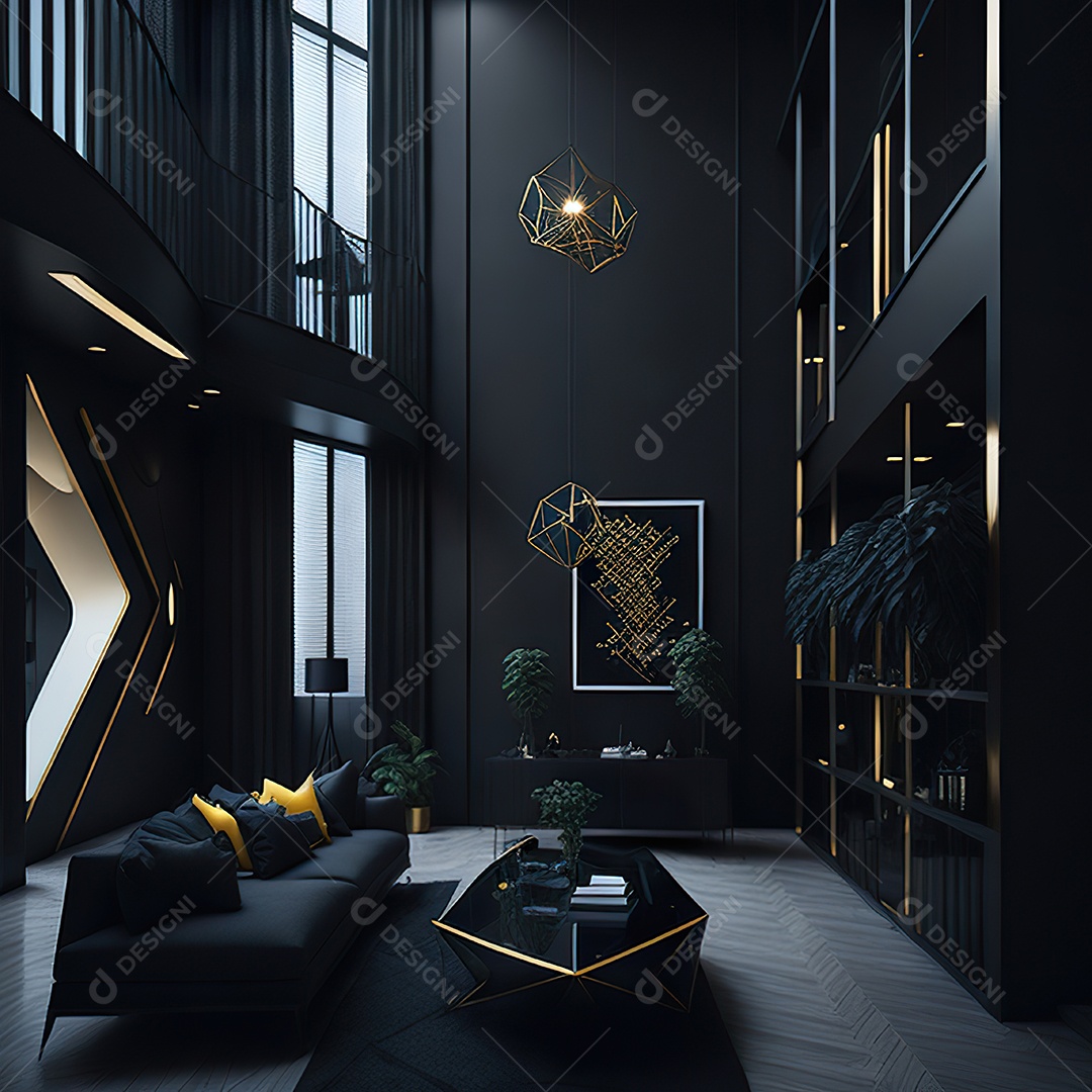 Retrato realista de espaço vital preto dourado